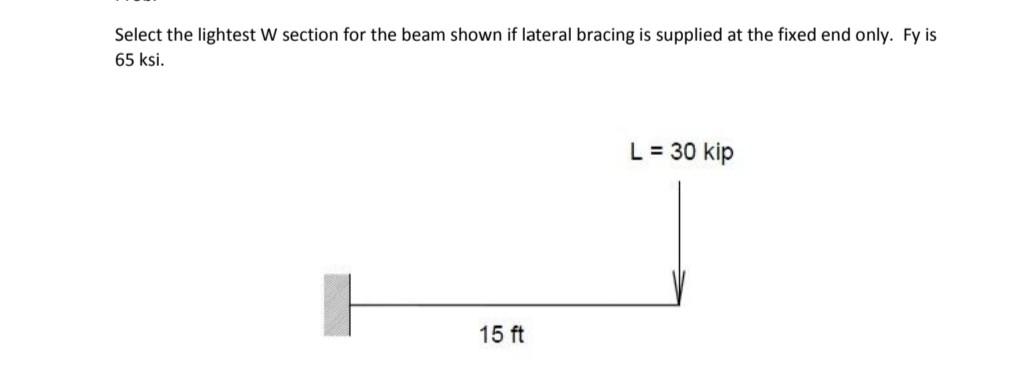 Select The Lightest W Section For The Beam Shown If Lateral Bracing Is Supplied At The Fixed End Only Fy Is 65 Ksi L 1