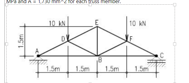 Mpa And A 1 730 Mm 2 For Each Truss Member 10 Kn 10 Kn 1 5m Dm F B 1 5m 1 5m 1 5m 1 5m 1
