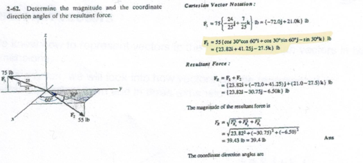 Cartesian Vector Notation 2 62 Determine The Magnitude And The Coordinate Direction Angles Of The Resultant Force B 1