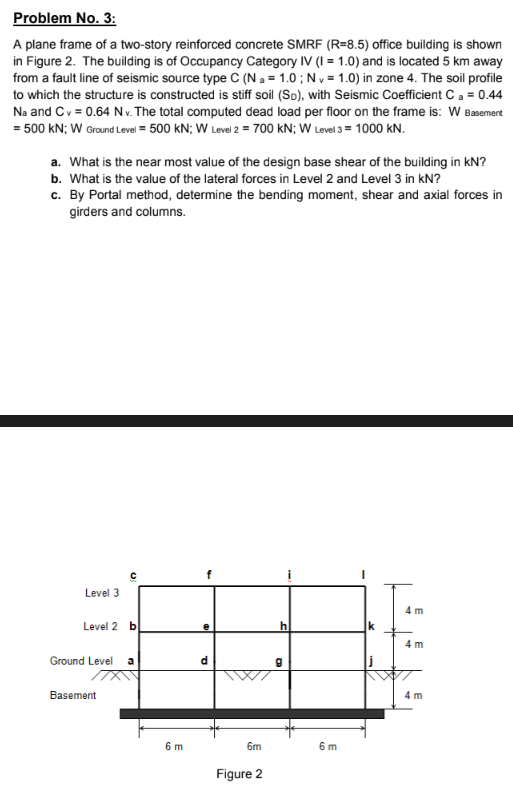 Problem No 3 A Plane Frame Of A Two Story Reinforced Concrete Smrf R 8 5 Office Building Is Shown In Figure 2 The B 1