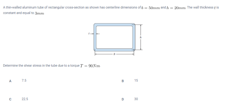20mm The Wall Thickness T Is A Thin Walled Aluminum Tube Of Rectangular Cross Section As Shown Has Centerline Dimension 1