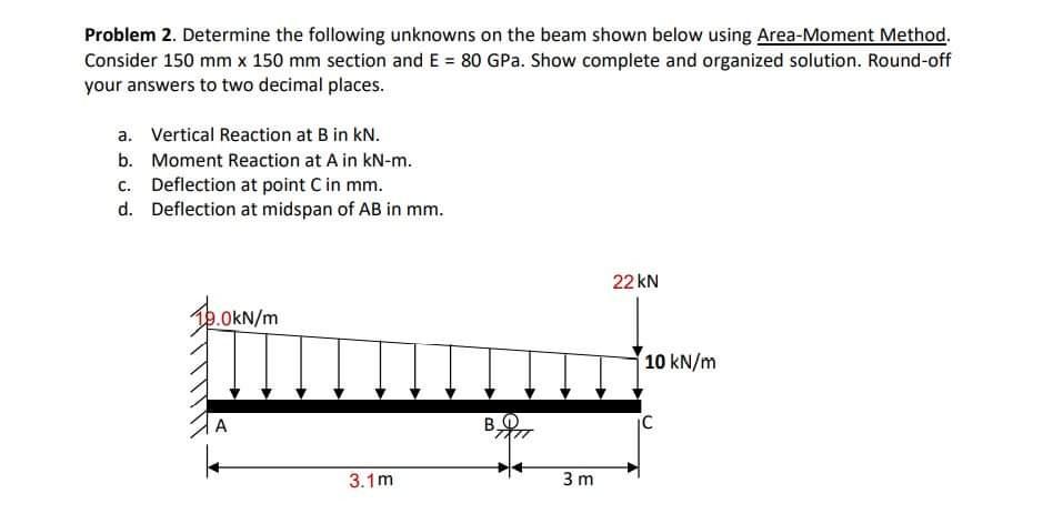 Problem 1 Determine The Following Unknowns On The Beam Shown Below Using Double Integration Method Consider 150 Mm X 1 2