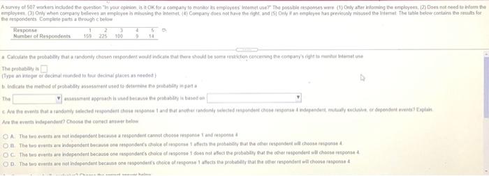 A Survey Of 507 Workers Included The Question In Your Opinion Is It Ok For A Company To Monitor To Employees Intemet The 1