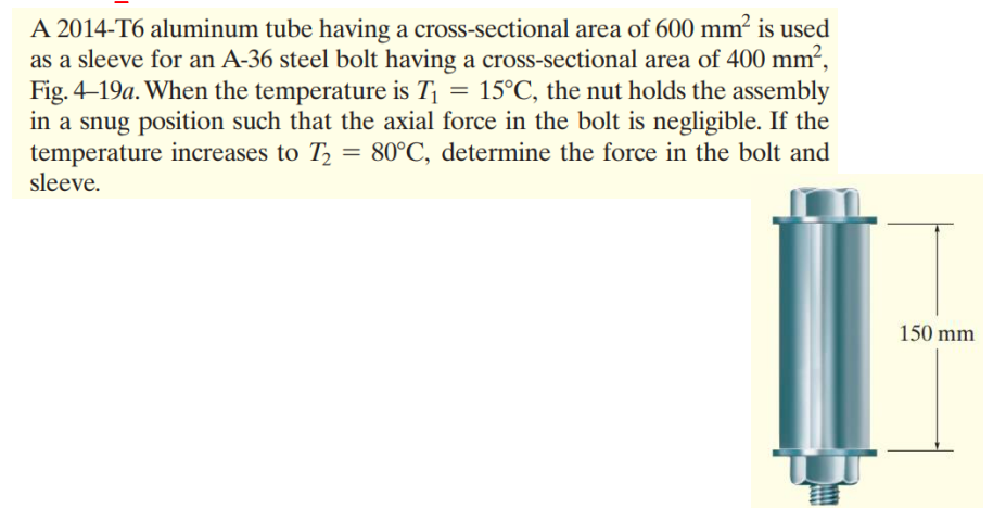 A 2014 T6 Aluminum Tube Having A Cross Sectional Area Of 600 Mm Is Used As A Sleeve For An A 36 Steel Bolt Having A Cro 1