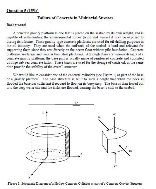 Question 5 15 Failure Of Concrete In Multiaxial Stresses Background A Concrete Gravity Platform Is One That Is Placed 1