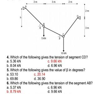 3m 3 M 2m 2 M Mo 3 M 5n 10 Kn 4 Which Of The Following Gives The Tension Of Segment Cd A 5 36 Kn A C 9 66 Kn B 8 0 1