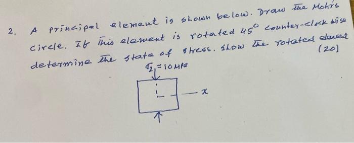 2 20 A Principal Element Is Shown Below Draw The Mohrs Circle It This Element Is Rotated 450 Counter Clock Wise D 1
