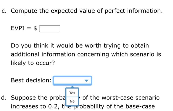 C Compute The Expected Value Of Perfect Information Evpi Do You Think It Would Be Worth Trying To Obtain Additiona 1