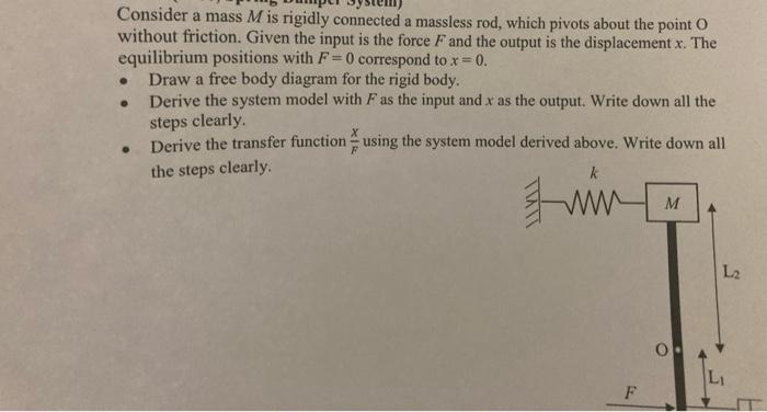 Consider A Mass M Is Rigidly Connected A Massless Rod Which Pivots About The Point O Without Friction Given The Input 1