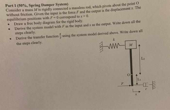 Part 1 50 Spring Damper System Consider A Mass M Is Rigidly Connected A Massless Rod Which Pivots About The Point O 1