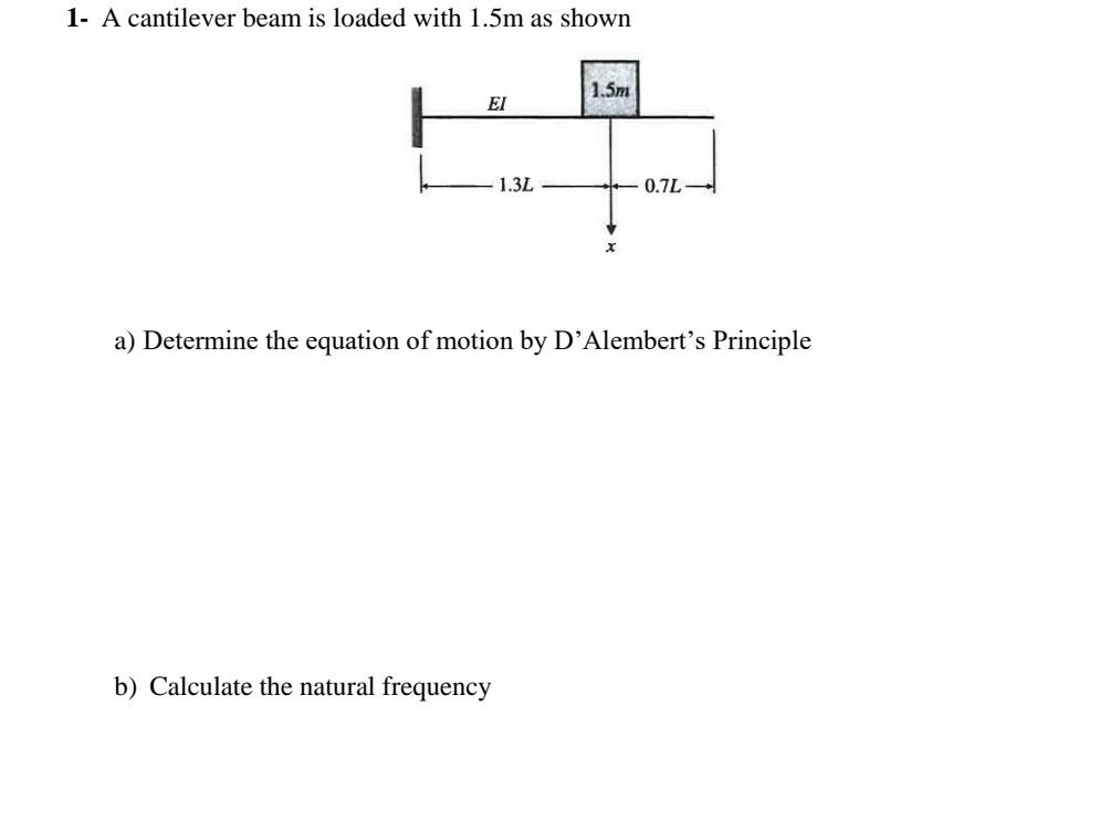 1 A Cantilever Beam Is Loaded With 1 5m As Shown 1 5m Ei 1 3l 0 7l A Determine The Equation Of Motion By D Alembert S 1