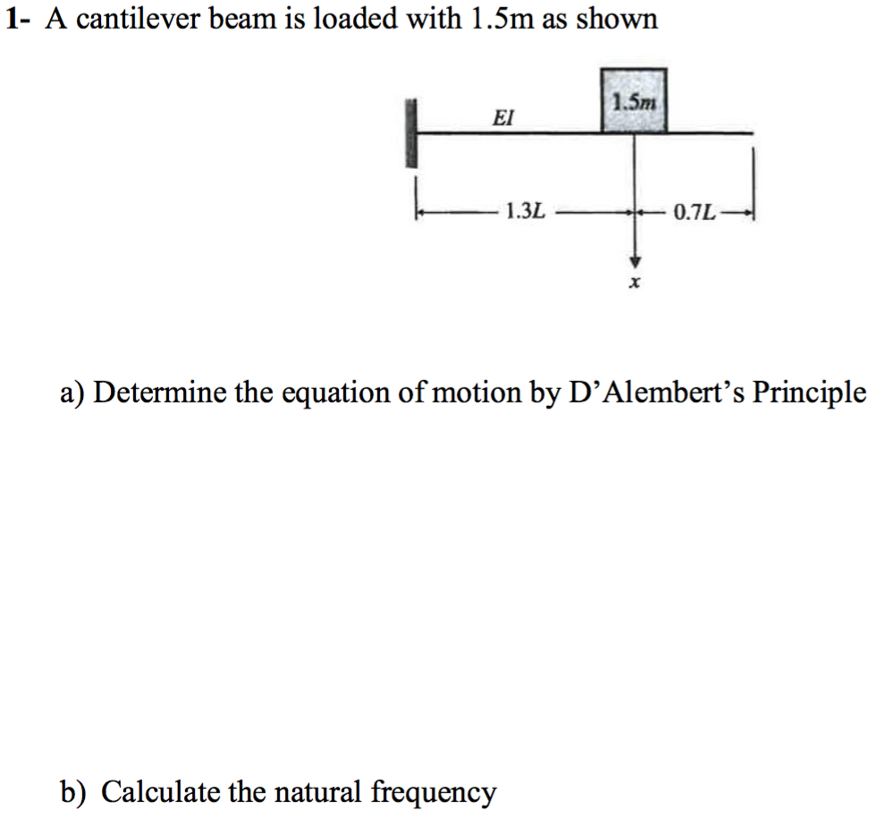 1 A Cantilever Beam Is Loaded With 1 5m As Shown 1 5m Ei 1 3l 0 7l A Determine The Equation Of Motion By D Alembert S 1