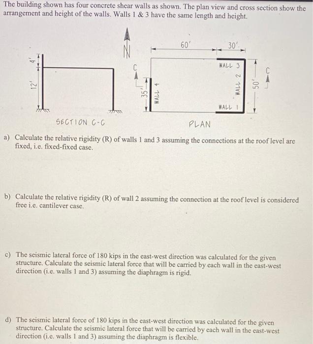 The Building Shown Has Four Concrete Shear Walls As Shown The Plan View And Cross Section Show The Arrangement And Heig 1