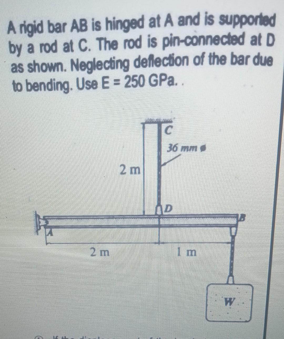 A Rigid Bar Ab Is Hinged At A And Is Supported By A Rod At C The Rod Is Pin Connected At D As Shown Neglecting Deflect 1
