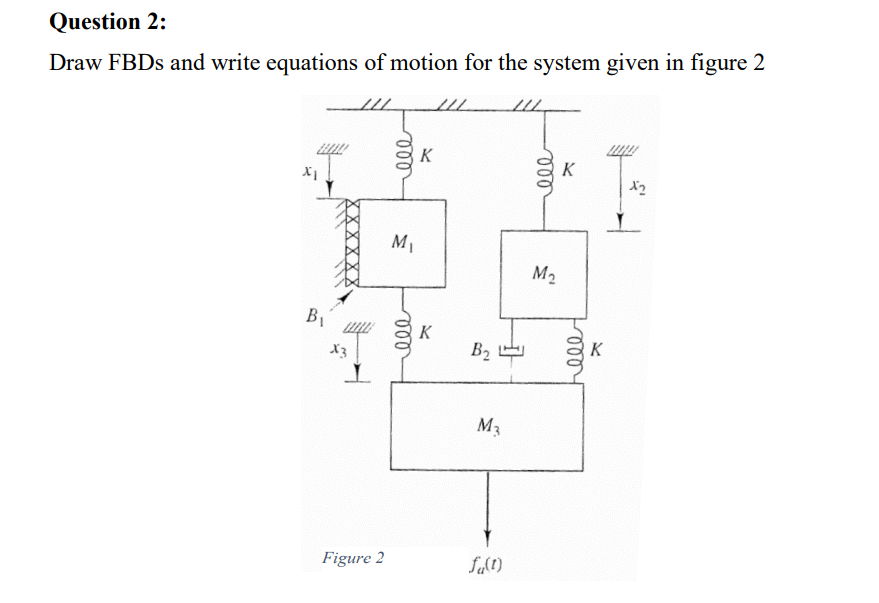 Question 2 Draw Fbds And Write Equations Of Motion For The System Given In Figure 2 000 K X 000 K 13 M M M2 B 000 K X3 1