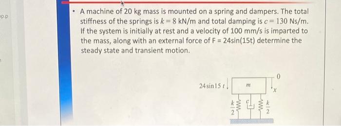 P P A Machine Of 20 Kg Mass Is Mounted On A Spring And Dampers The Total Stiffness Of The Springs Is K 8 Kn M And Total 1
