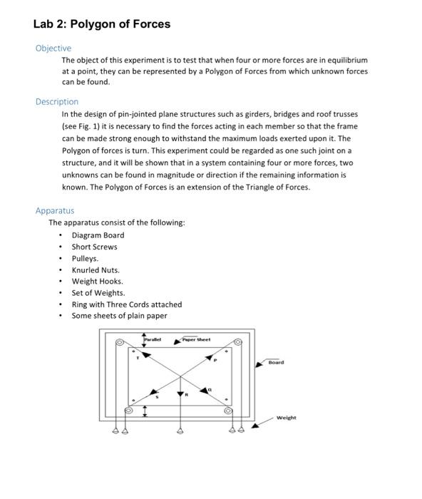 Lab 2 Polygon Of Forces Objective The Object Of This Experiment Is To Test That When Four Or More Forces Are In Equilib 1
