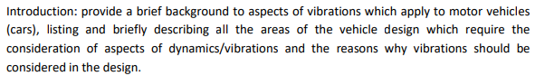 Introduction Provide A Brief Background To Aspects Of Vibrations Which Apply To Motor Vehicles Cars Listing And Brie 1