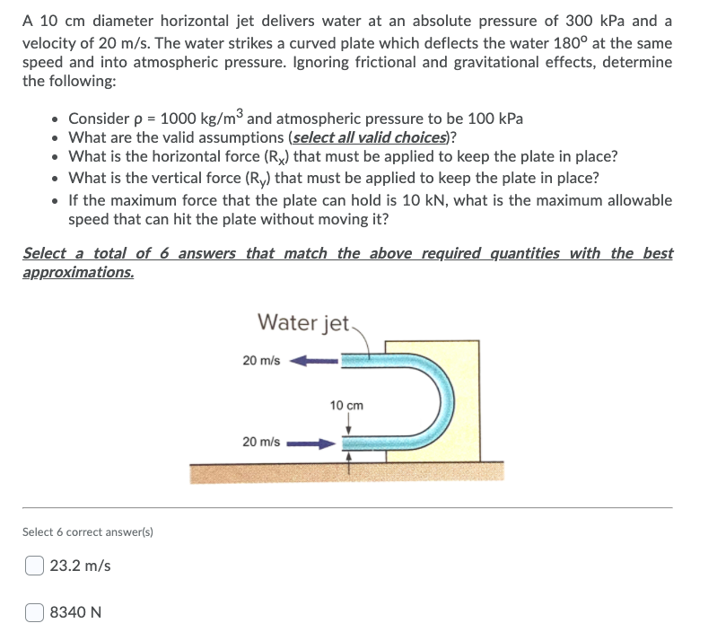 A 10 Cm Diameter Horizontal Jet Delivers Water At An Absolute Pressure Of 300 Kpa And A Velocity Of 20 M S The Water St 1