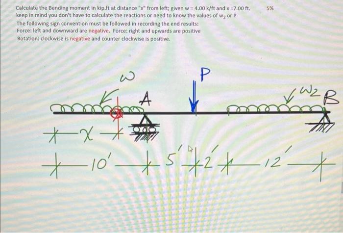 Calculate The Bending Moment In Kipoft At Distance X From Left Given W 4 00 K Ft And X 7 00 Ft Keep In Mind You Do 1