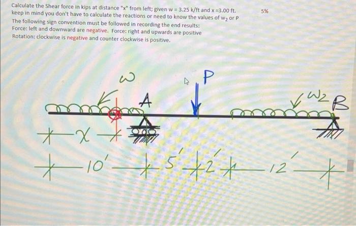 5 Calculate The Shear Force In Kips At Distance X From Left Given W 3 25 K Ft And X 3 00 Ft Keep In Mind You Don 1