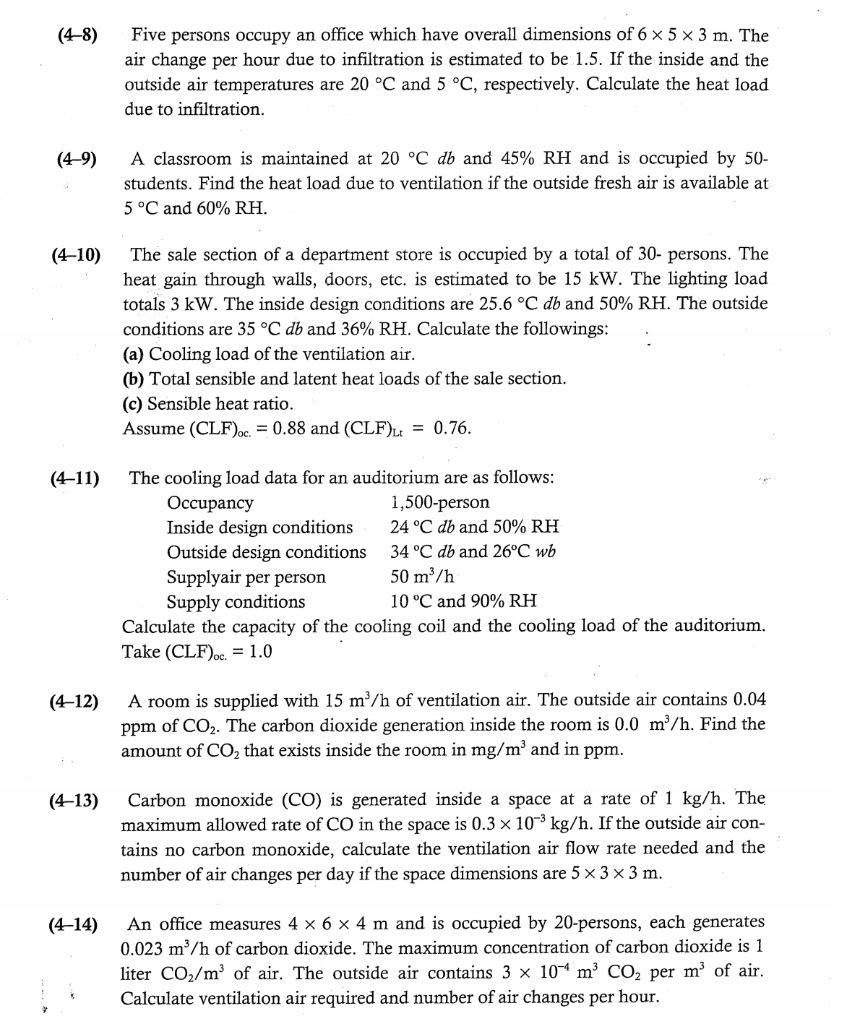 4 8 Five Persons Occupy An Office Which Have Overall Dimensions Of 6 X 5 X 3 M The Air Change Per Hour Due To Infiltr 1