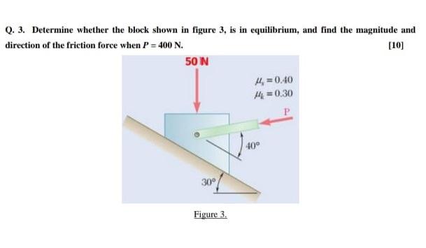 Q 3 Determine Whether The Block Shown In Figure 3 Is In Equilibrium And Find The Magnitude And Direction Of The Fric 1