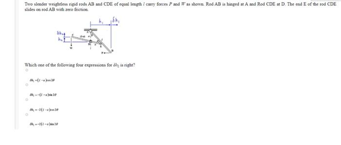 Two Slender Weightless Rigid Rods Ab And Cde Of Equal Length 1 Curry Forces And It As Shown Rod Ab Is Hinged At A And Ro 1