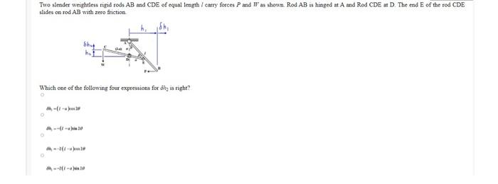 Two Slender Weightless Rigid Rods Ab And Cde Of Equal Length 1 Curry Forces And It As Shown Rod Ab Is Hinged At A And Ro 2