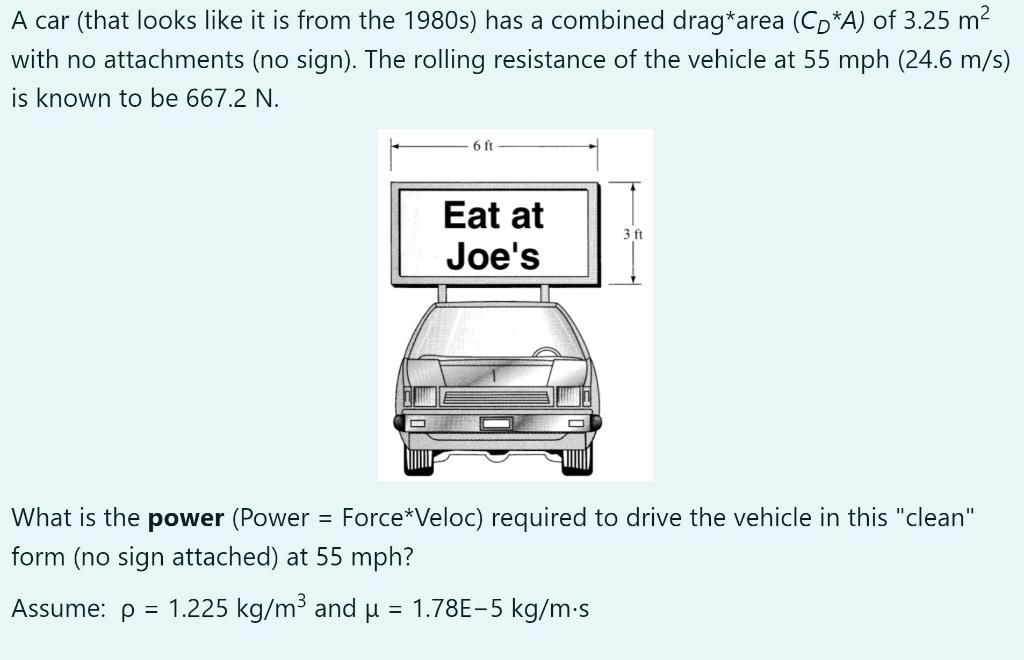 A Car That Looks Like It Is From The 1980s Has A Combined Drag Area Co A Of 3 25 M2 With No Attachments No Sign T 1