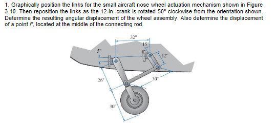 1 Graphically Position The Links For The Small Aircraft Nose Wheel Actuation Mechanism Shown In Figure 3 10 Then Repos 1