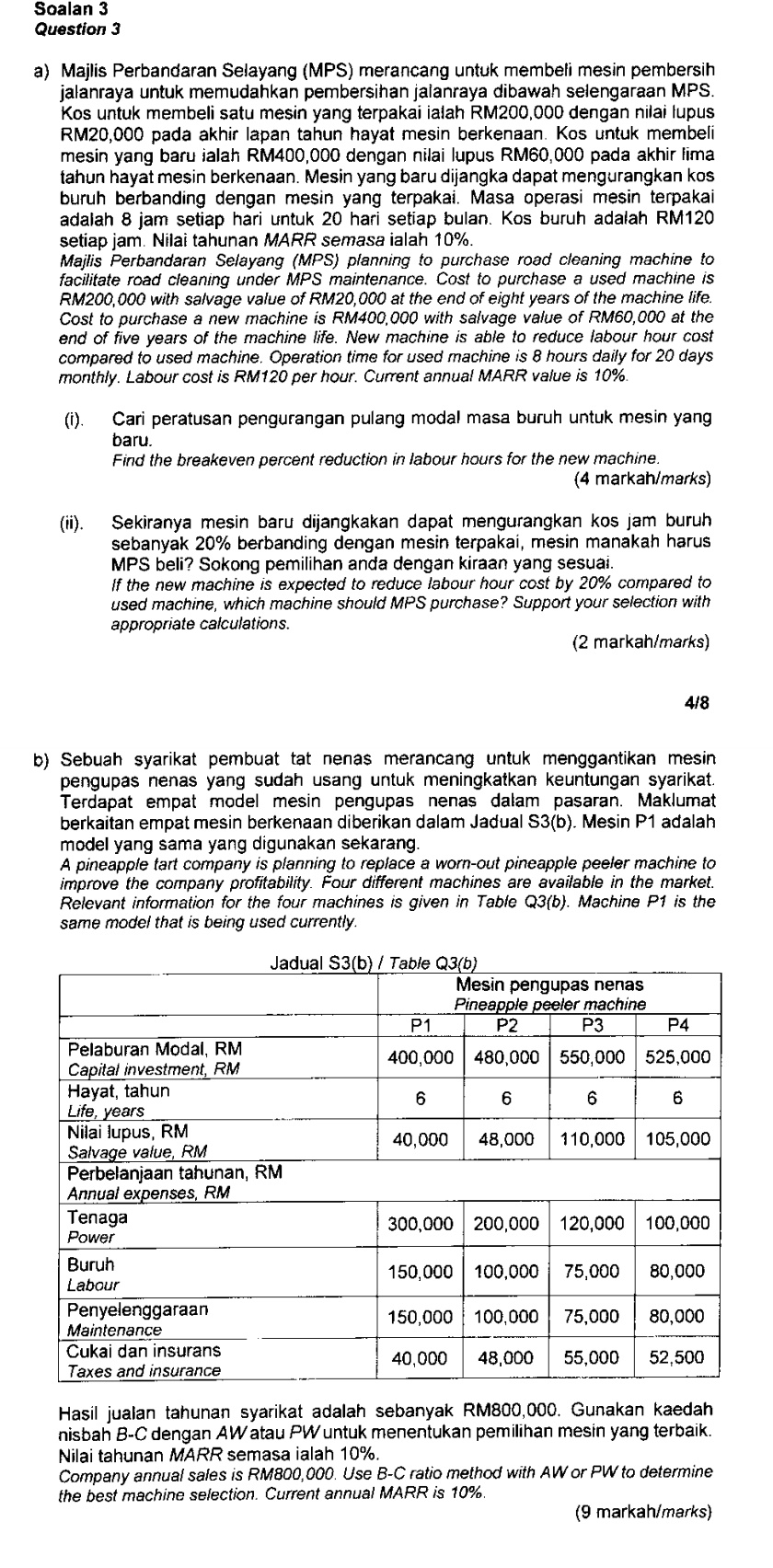 Soalan 3 Question 3 A Majlis Perbandaran Selayang Mps Merancang Untuk Membeli Mesin Pembersih Jalanraya Untuk Memudah 1