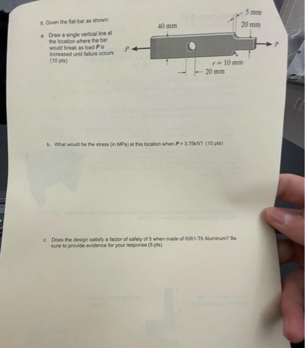 5 Mm 20 Mm 40 Mm 6 Given The Flat Bar As Shown Draw A Single Vertical Line At The Location Where The Bar Would Brea 1