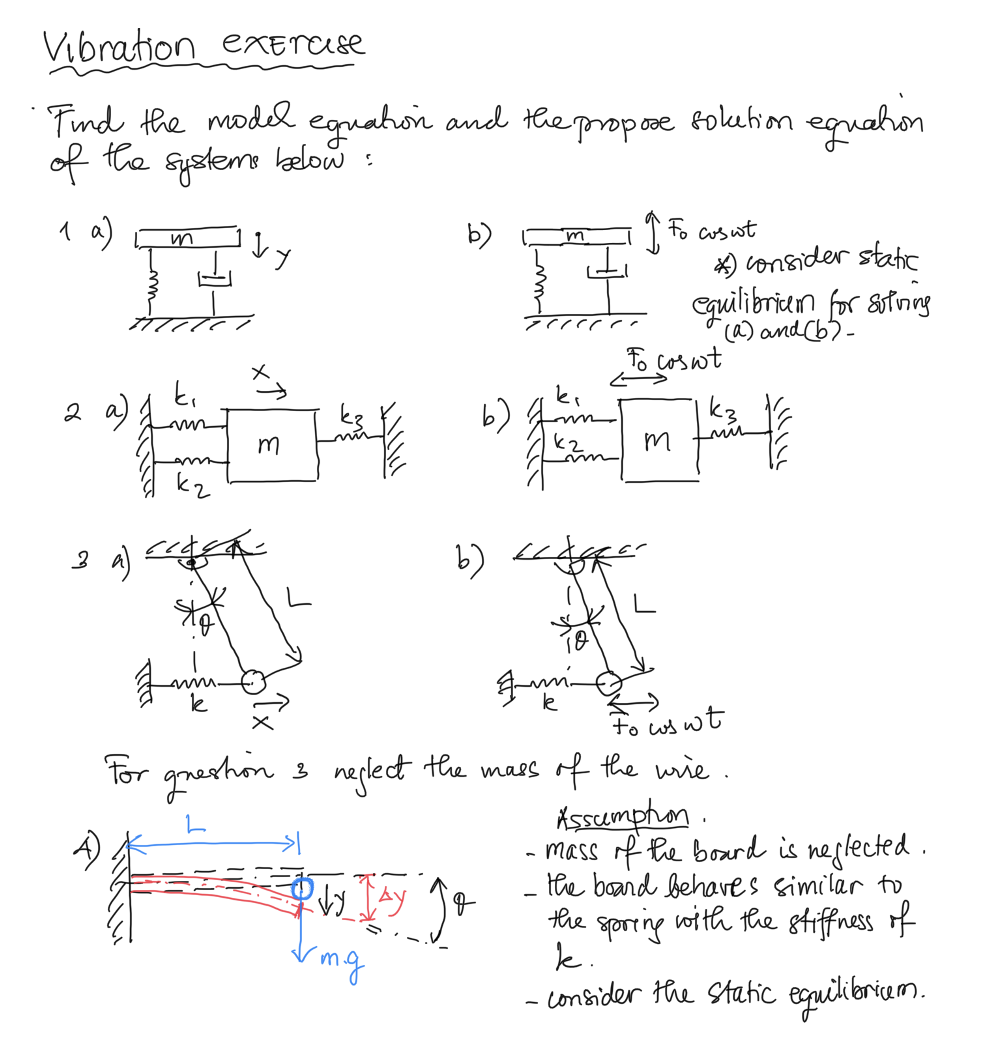 Vibration Exercise M M Find The Model Egration And The Propose Solution Equation Of The Systems Below 1 A B Q To Cosw 1