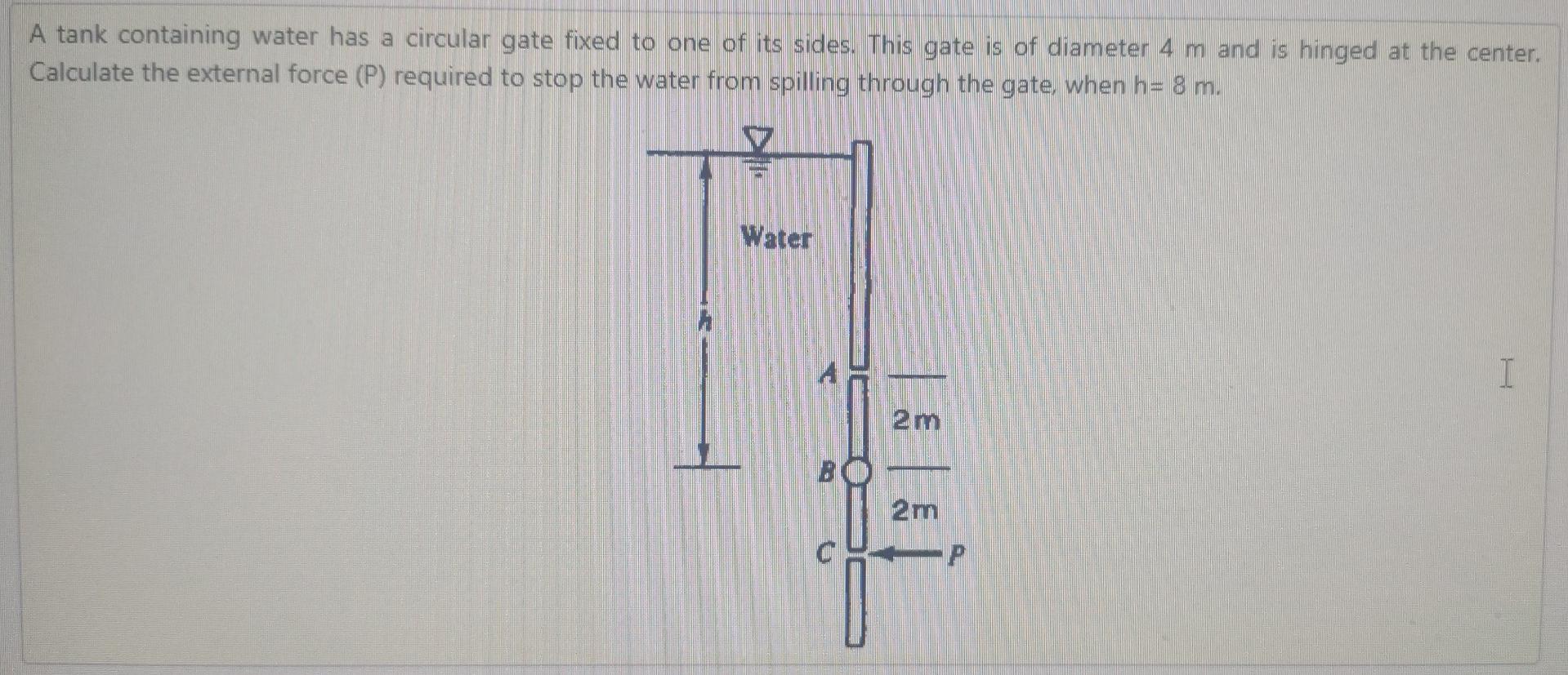 A Tank Containing Water Has A Circular Gate Fixed To One Of Its Sides This Gate Is Of Diameter 4 M And Is Hinged At The 1