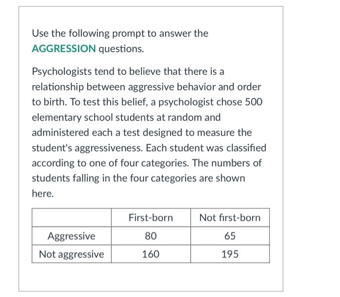 Use The Following Prompt To Answer The Aggression Questions Psychologists Tend To Believe That There Is A Relationship 1