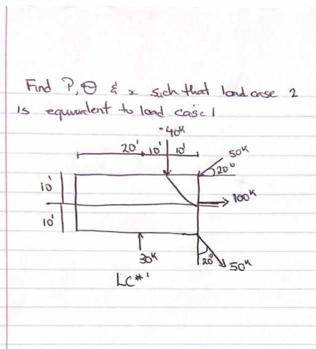 Find P X Such That Load Case 2 Is Equivalent To Load Casel 404 20 10 Lio 50k 5200 1o 1ook 10 304 201 150k Lchi 1