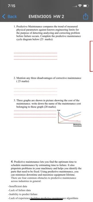 7 15 Back Emem3005 Hw 2 1 Predictive Maintenance Compares The Trend Of Measured Physical Parameters Against Known Eng 1