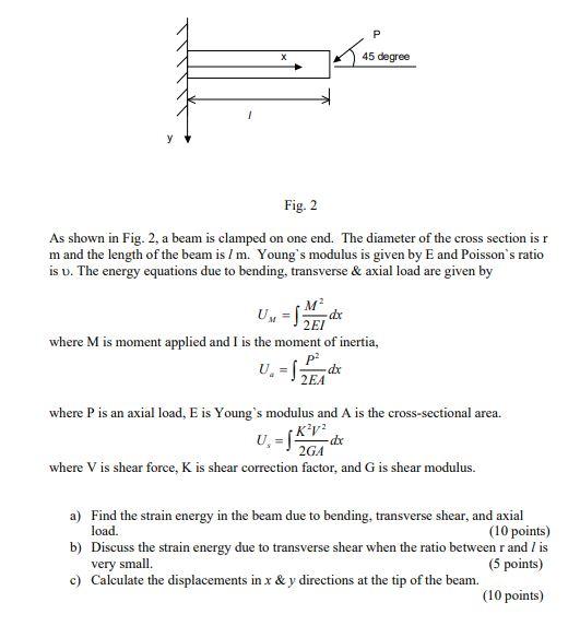 P 1445 45 Degree Fig 2 As Shown In Fig 2 A Beam Is Clamped On One End The Diameter Of The Cross Section Is R M And 1
