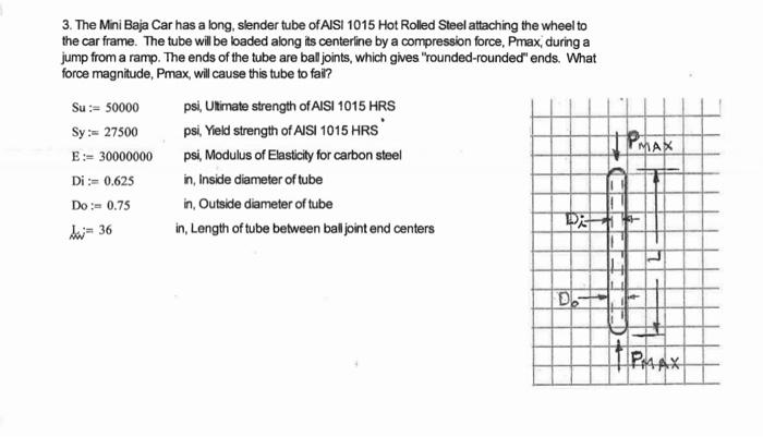3 The Mini Baja Car Has A Long Slender Tube Of Aisi 1015 Hot Rolled Steel Attaching The Wheel To The Car Frame The Tu 1