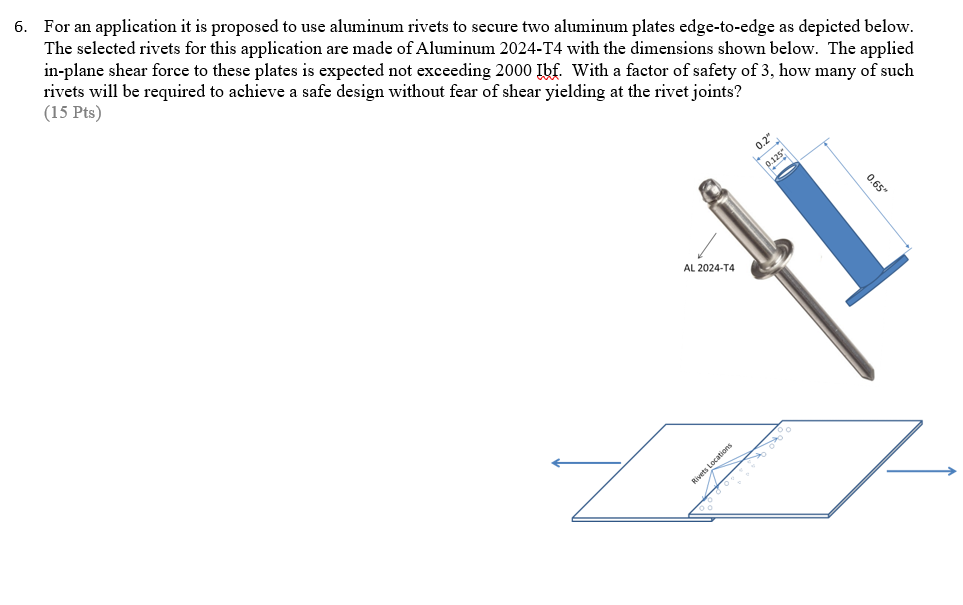 6 For An Application It Is Proposed To Use Aluminum Rivets To Secure Two Aluminum Plates Edge To Edge As Depicted Below 1