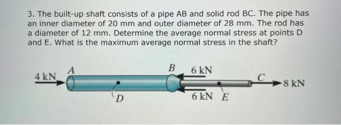 3 The Built Up Shaft Consists Of A Pipe Ab And Solid Rod Bc The Pipe Has An Inner Diameter Of 20 Mm And Outer Diameter 1