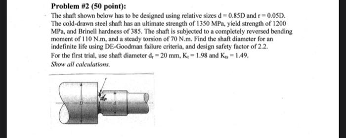 Problem 2 50 Point The Shaft Shown Below Has To Be Designed Using Relative Sizes D 0 85d And R 0 05d The Cold Draw 1