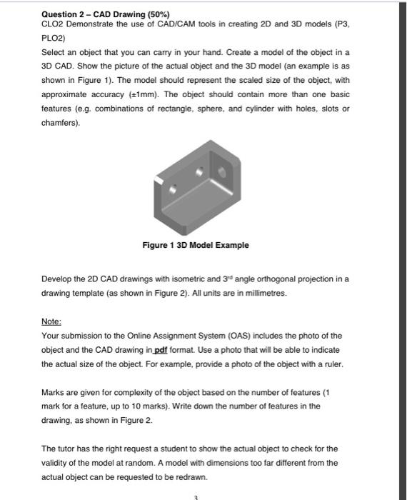 Question 2 Cad Drawing 50 Clo2 Demonstrate The Use Of Cad Cam Tools In Creating 2d And 3d Models P3 Plo2 Select 1
