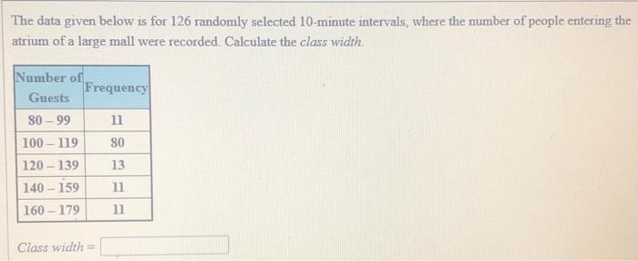 The Data Given Below Is For 126 Randomly Selected 10 Minute Intervals Where The Mumber Of People Entering The Atrium Of 1