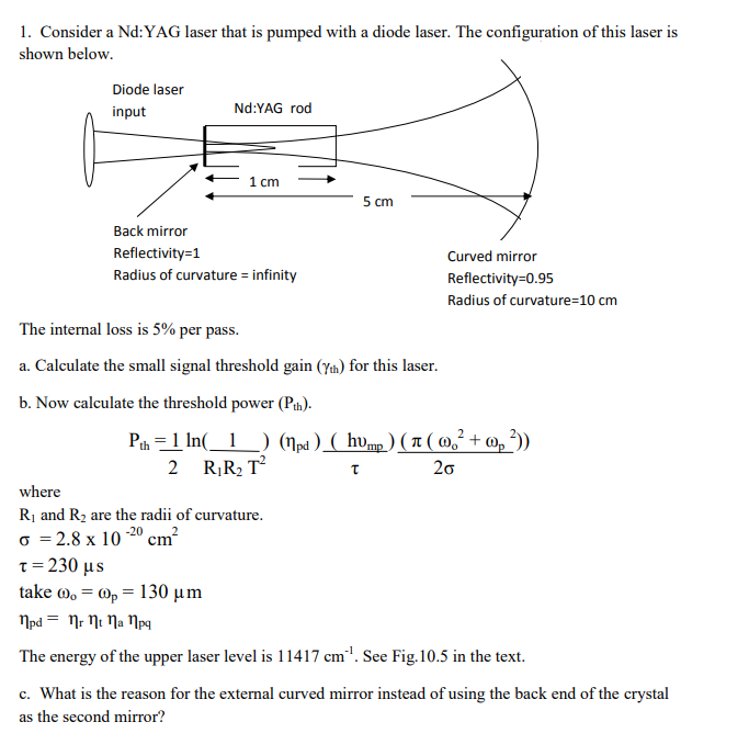 Need Help On Physics Hw Regarding Yag Lasers Please 1