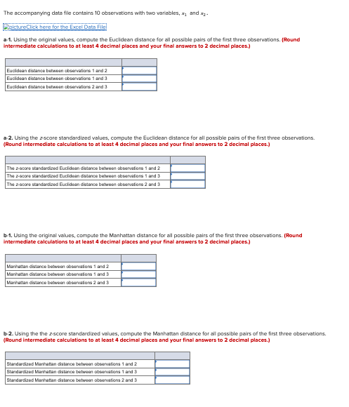 The Accompanying Data File Contains 10 Observations With Two Variables 1 And 22 Pictureclick Here For The Excel Data F 1