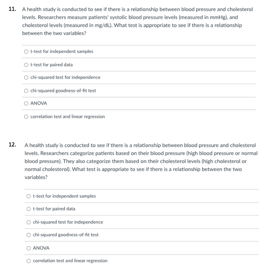 11 A Health Study Is Conducted To See If There Is A Relationship Between Blood Pressure And Cholesterol Levels Researc 1