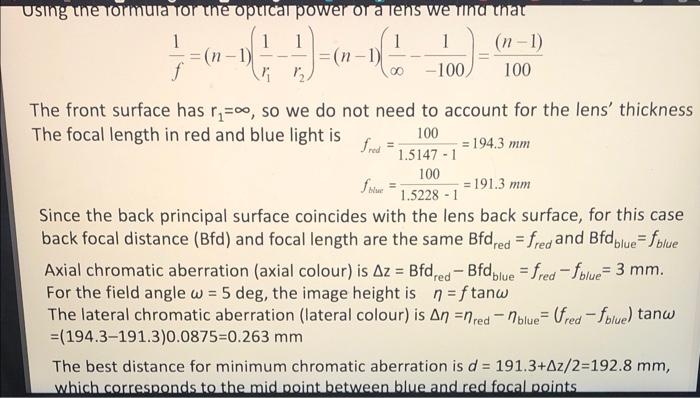 A Plano Convex Lens With The Radius Of Curvature R 100mm Is Used To Focus White Light On A Flat Screen In Air The Refr 2