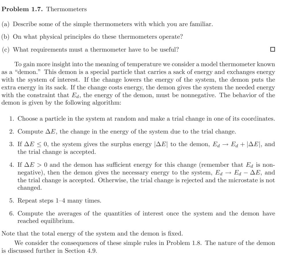 Problem 1 7 Thermometers A Describe Some Of The Simple Thermometers With Which You Are Familiar B On What Physical 1